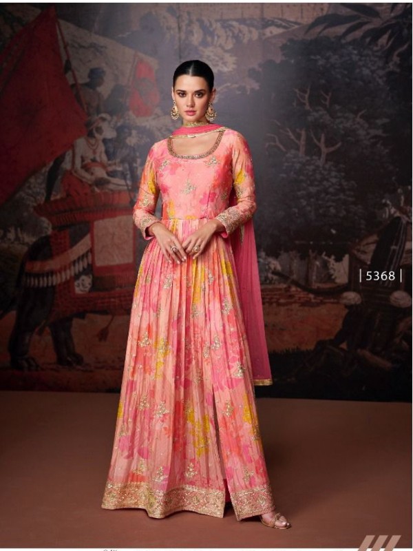 Real Georgette Party Wear Gown In Pink Color With Embroidery Work 