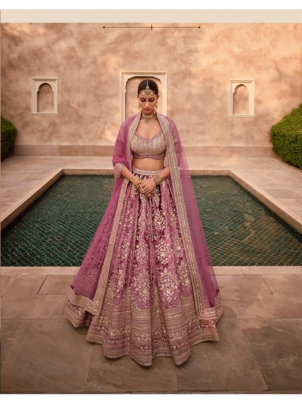 Pure Viscose Party Wear Lehenga In Pink Color  With Embroidery Work