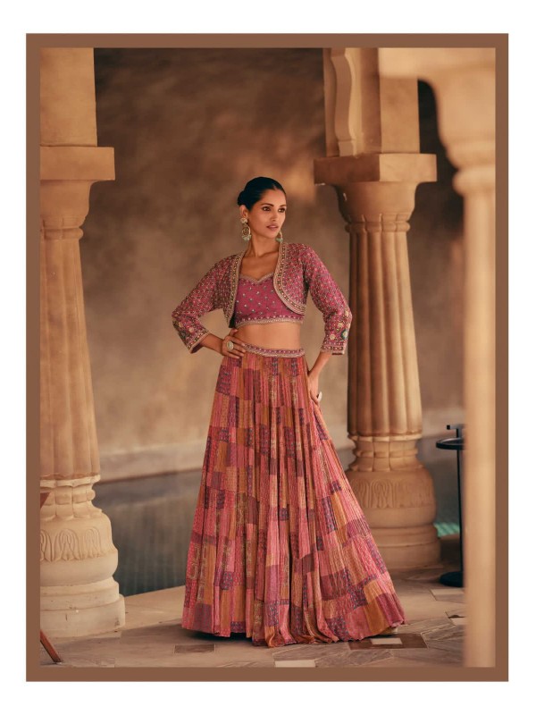 Pure Chinon Silk  Party Wear Wear Lehenga In Pink color With Embroidery Work 