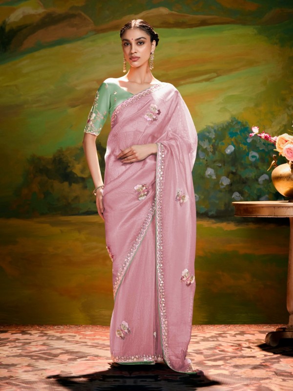 Fancy Silk Party wear Saree In Pink Color With Embroidery Work