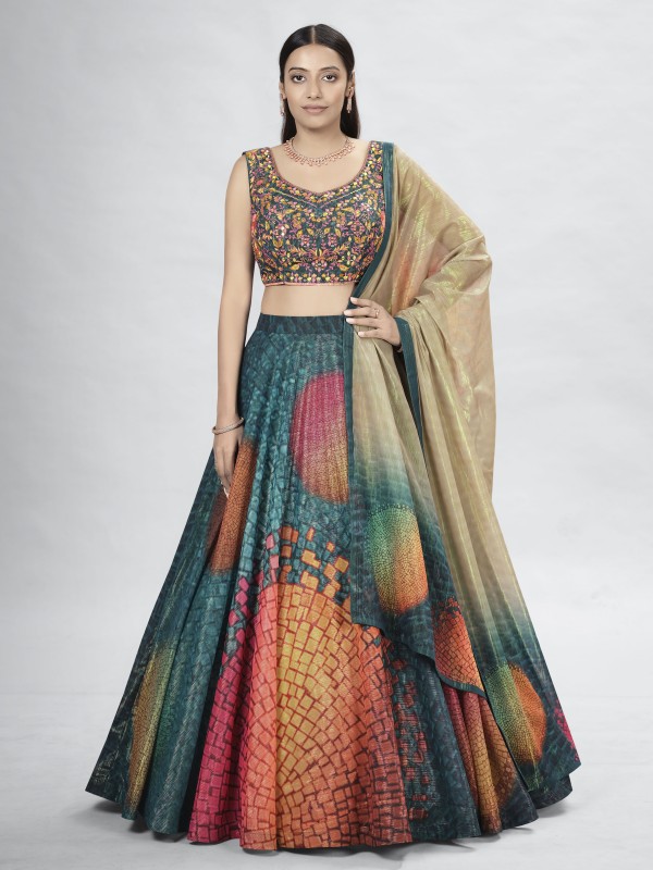 Art Silk  Party  Wear Lehenga In Multi Color With Embroidery Work 