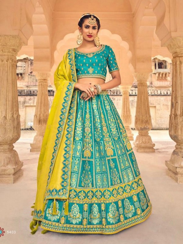 Pure Banarasi Silk Wedding Lehenga in Blue Color With Embroidery  work