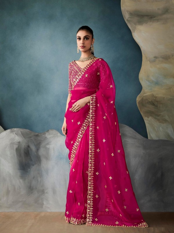 Pure Tissue Silk Party wear Saree In Pink Color with Embroidery Work