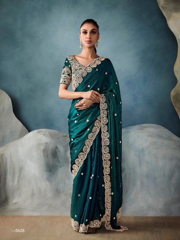 Pure Tissue Silk Party wear Saree In Green Color with Embroidery Work