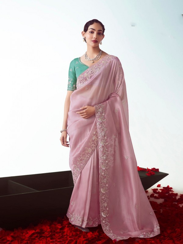Fancy Silk Party wear Saree Light Pink Color with Embroidery Work