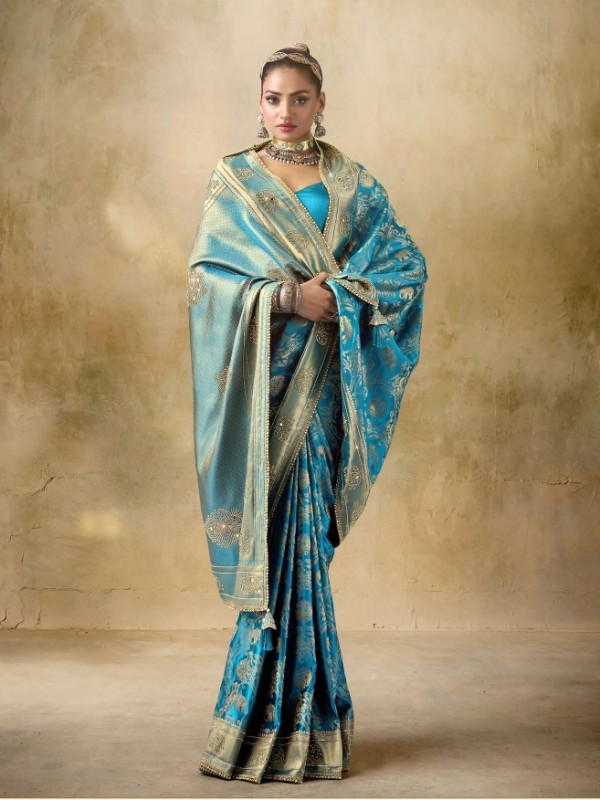 Fancy Silk Fabric Party wear Saree In Sky Blue Color with Swaroskvi Work 