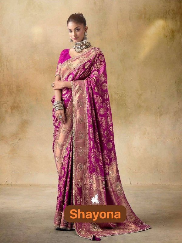 Fancy Silk Fabric Party wear Saree In Magenta Color with Swaroskvi Work 