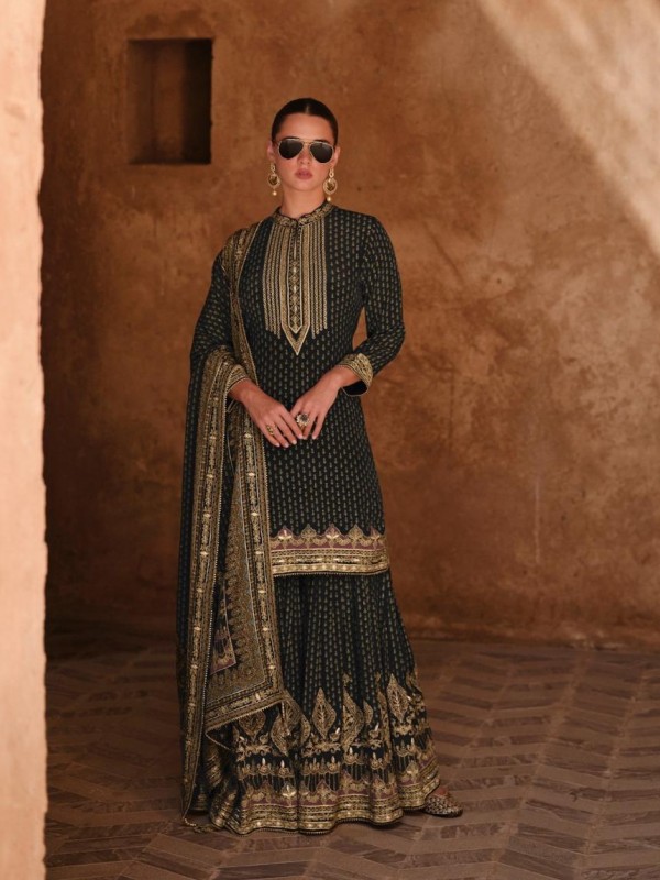 Pure Real Crepe Silk Party Wear Sharara Balck Color with Seroski Work