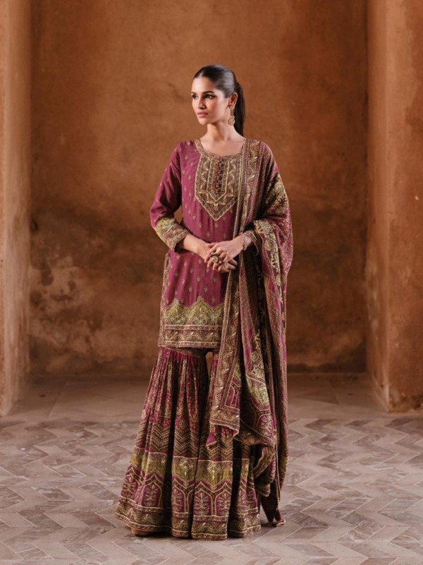 Pure Real Crepe Silk Party Wear Sharara Multi Color with Seroski Work