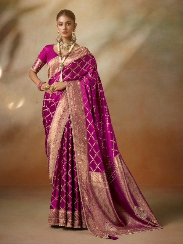 Fancy Silk Fabric Party wear Saree In Magenta Color with Swaroskvi Work 