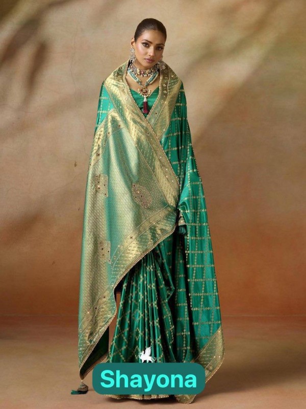 Fancy Silk Fabric Party wear Saree In Green Color with Swaroskvi Work 