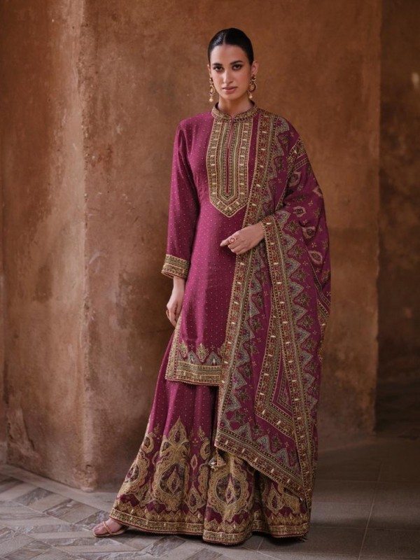 Pure Real Crepe Silk Party Wear Sharara Pink Color with Seroski Work