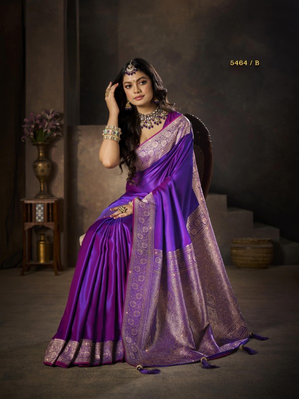 Pure Silk Party wear Saree In Purple Color with Swaroskvi Work 