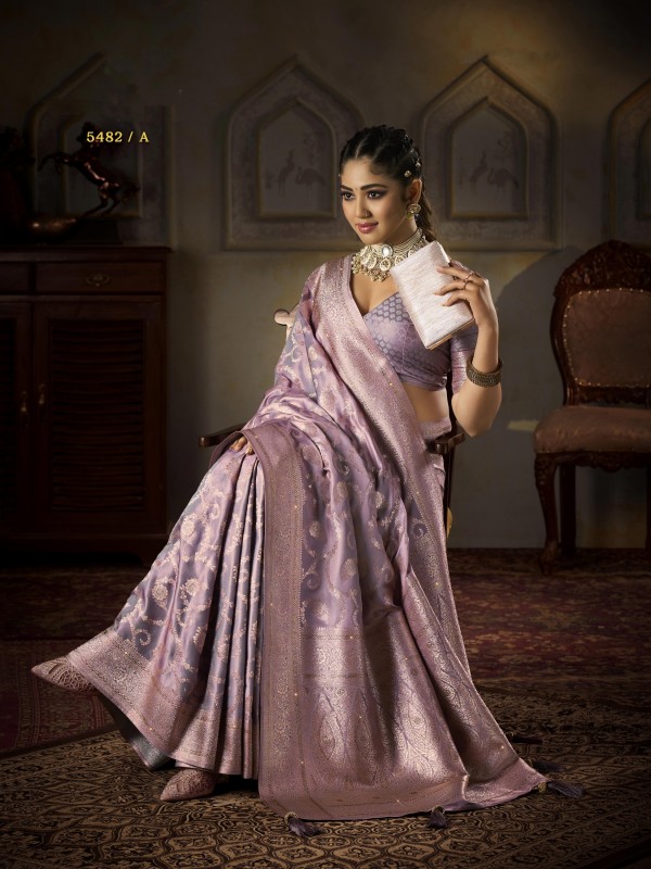 Pure Silk Party wear Saree In Lavender Color with Swaroskvi Work 