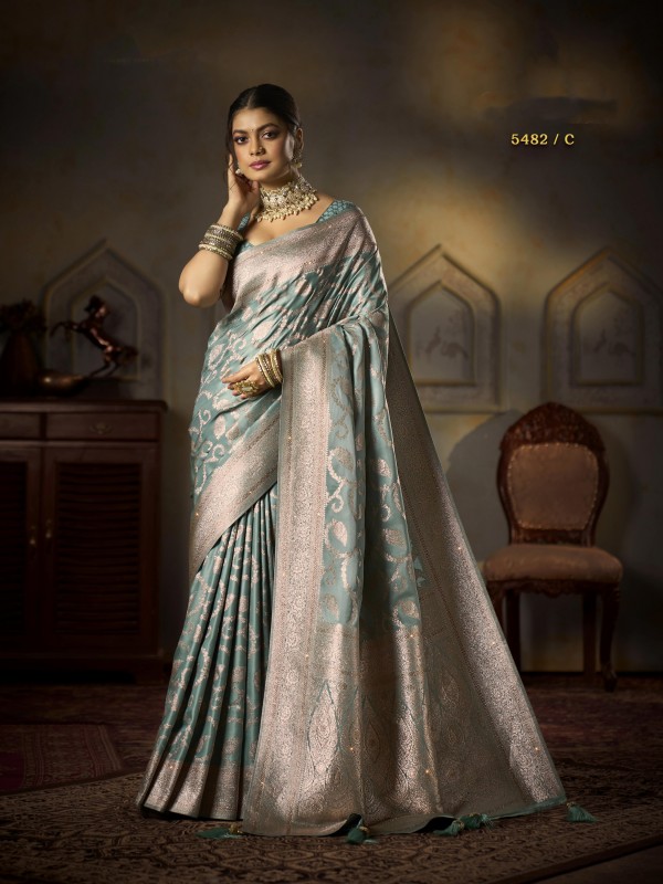 Pure Silk Party wear Saree In Sea Green Color with Swaroskvi Work 