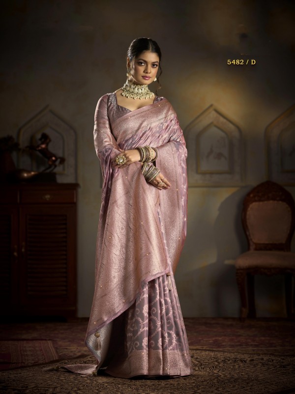 Pure Silk Party wear Saree In Purple Color with Swaroskvi Work 
