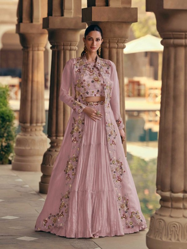 Pure Chinnon Silk Party Wear 3 Pcs Suit Light Pink Color with Embroidery Work
