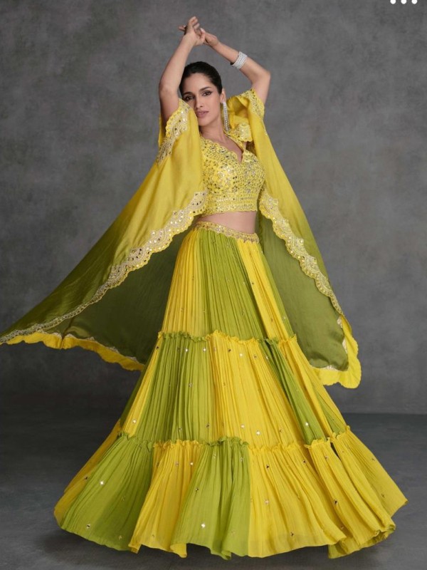 Pure Georgette Fabrics Party Wear 3 Peace Set In Yellow Color With Embroidery Work