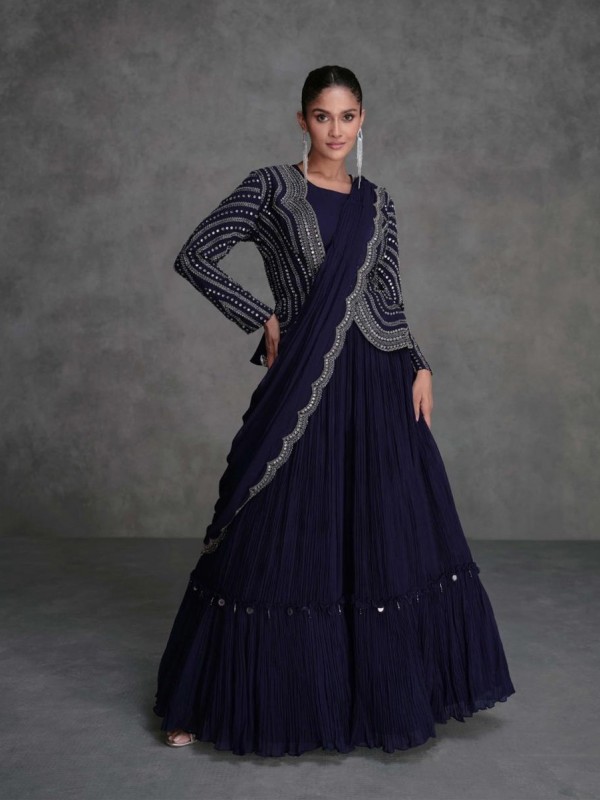 Pure Georgette Fabrics Party Wear 3 Peace Set In Blue Color With Embroidery Work