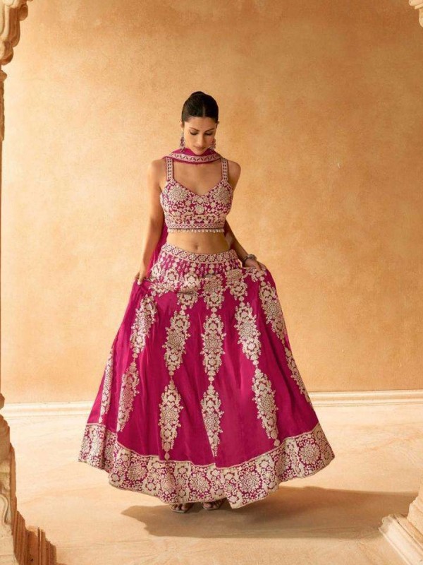 Pure Georgette Party Wear Lehenga In Pink Color With Embroidery Work