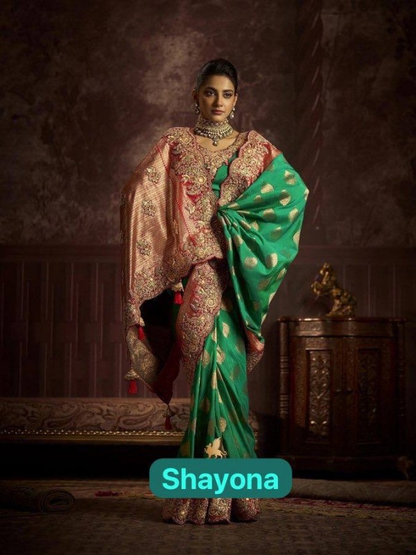 Fancy Silk Fabric Party wear Saree In Green Color with Embroidery Work 
