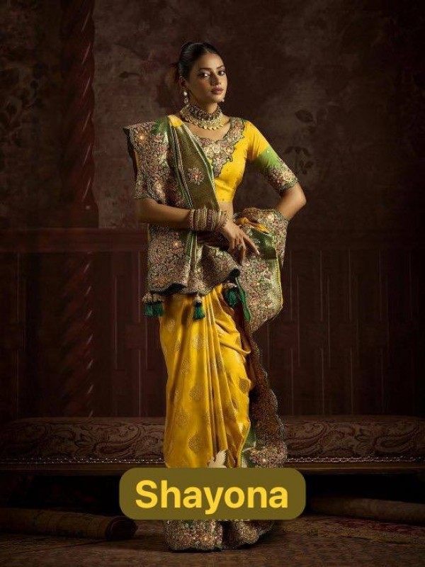 Fancy Silk Fabric Party wear Saree In Yellow Color with Embroidery Work 