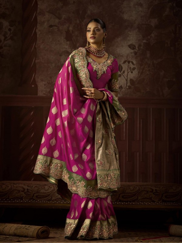 Fancy Silk Fabric Party wear Saree In Pink Color with Embroidery Work 