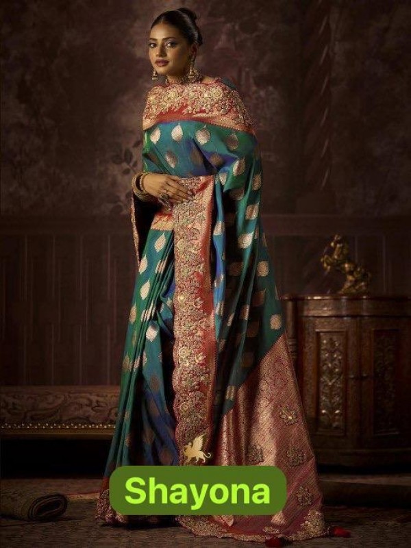 Fancy Silk Fabric Party wear Saree In Teal Blue Color with Embroidery Work 