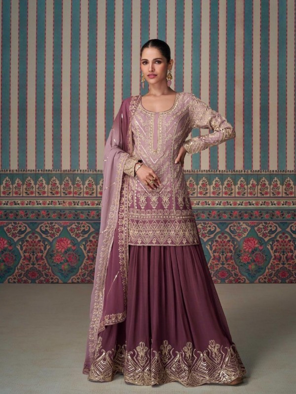 Pure Georgette Silk Party Wear Sharara Pink Color with Embroidery Work