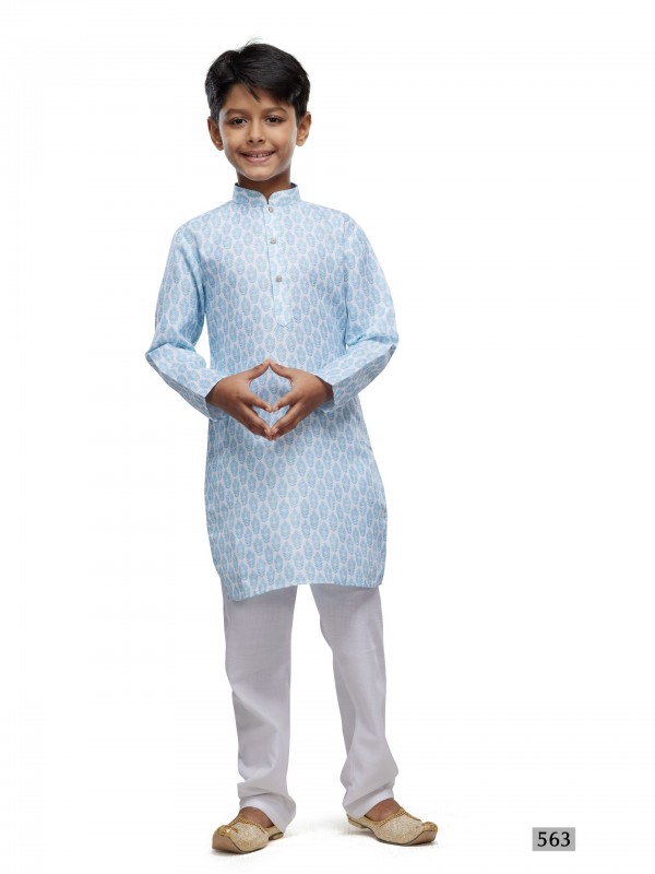 Cotton Silk Readymade Kurta in Light Blue Color Digital Print work 