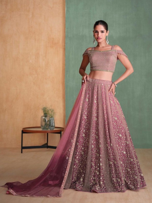 Pure Georgette Party Wear Lehenga In Peach Color With Embroidery Work