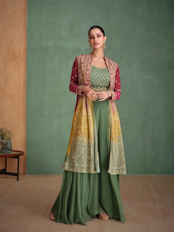 Real Georgette Silk Party Wear 3 pcs In Multi Color with Embroidery Work