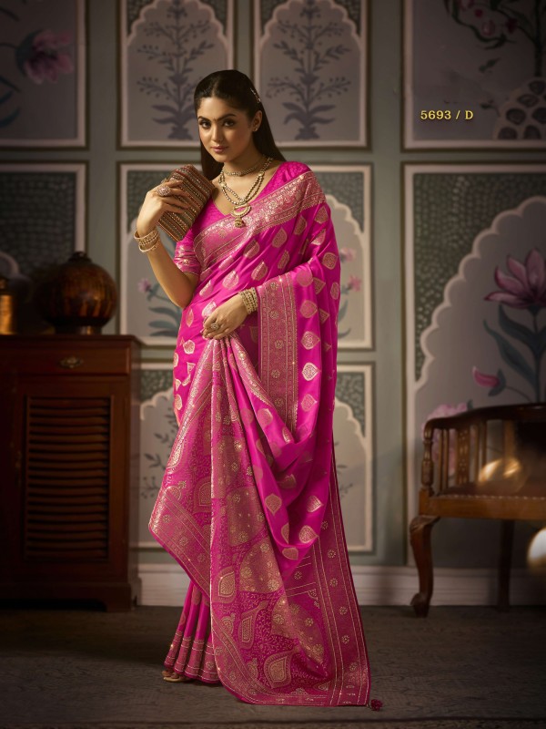 Pure Silk Party wear Saree In Pink Color with Swaroskvi Work 