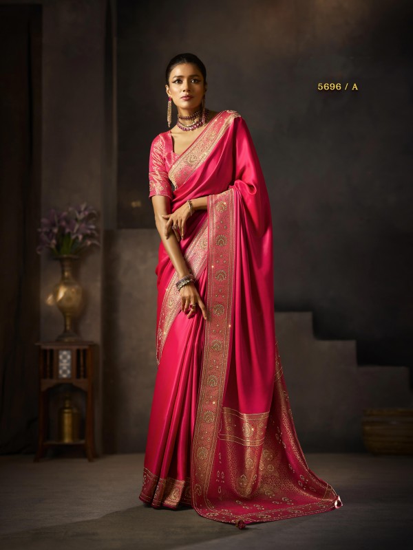 Pure Silk Party wear Saree In Pink Color with Swaroskvi Work 