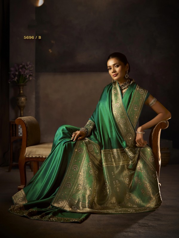 Pure Silk Party wear Saree In Green Color with Swaroskvi Work 