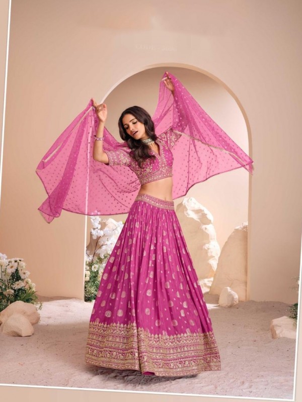 Pure Viscos Jacquard Silk Party Wear Lehenga In Pink Color With Embroidery Work