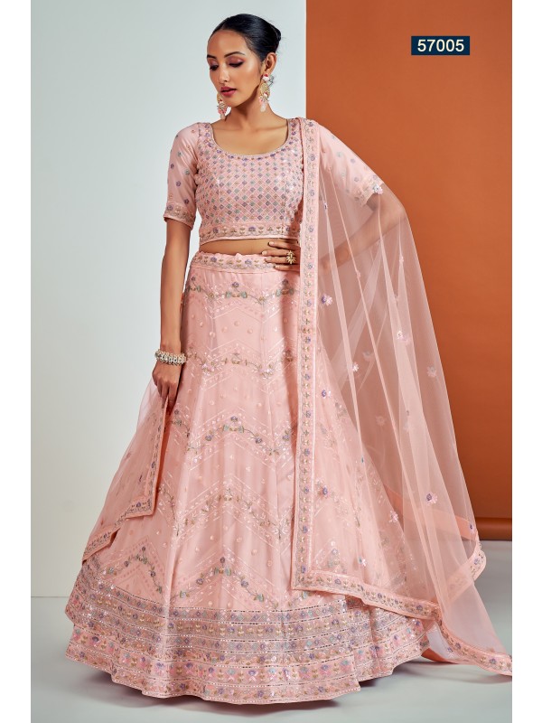 Georgette Fabrics  Wedding Wear Lehenga in Pink Color With Embroidery Work
