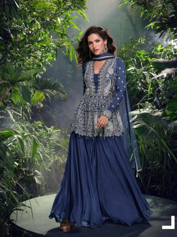 Pure Chinon Silk Party Wear Sharara Pink Color with Embroidery Work