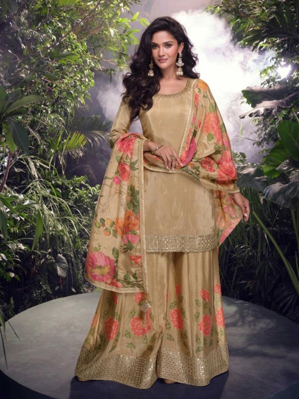 Pure Chinon Silk Party Wear Sharara Multi Color with Embroidery Work