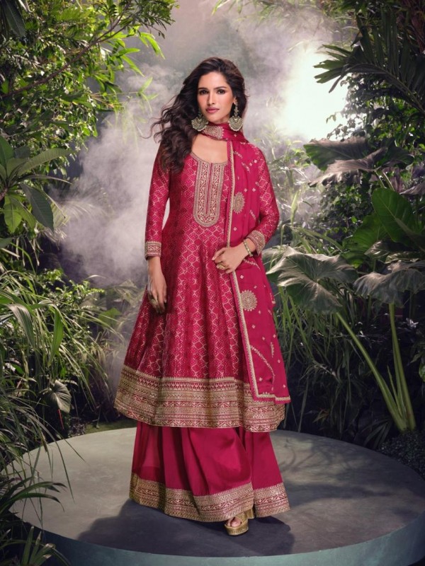 Pure Chinon Silk Party Wear Sharara Pink Color with Embroidery Work