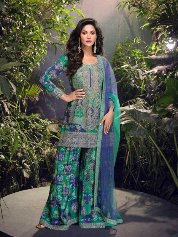 Pure Viscose Jacquard Silk Party Wear Sharara Multi Color with Embroidery Work