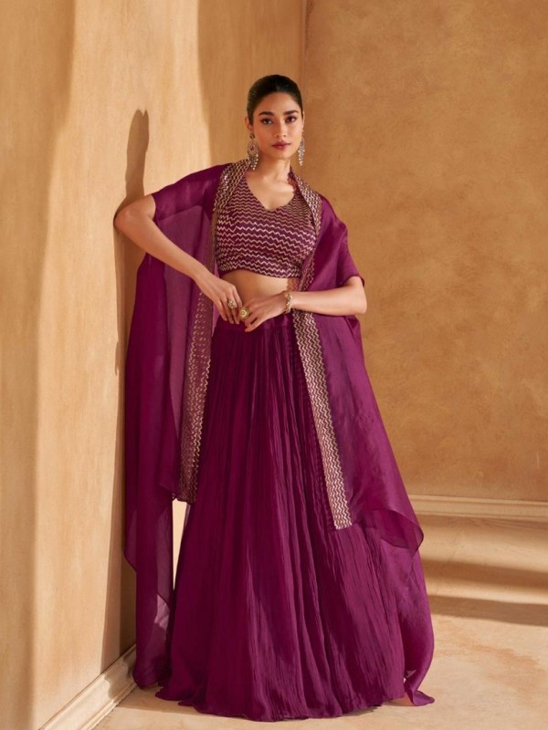 Premium Chinnon Silk Party Wear 3 Pcs Suit Burgundy Color Color with Hand Work