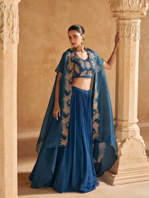 Premium Chinnon Silk Party Wear 3 Pcs Suit Teal Color Color with Hand Work