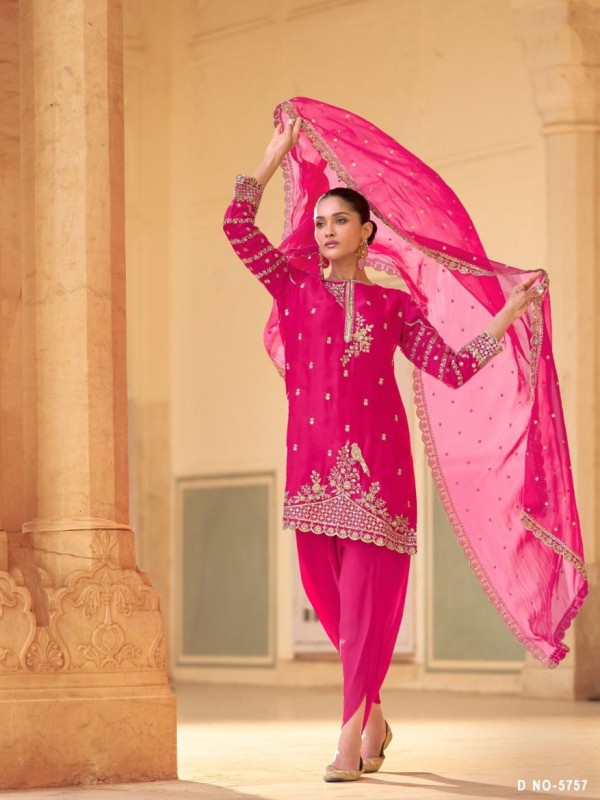 Pure Creap Silk Party Wear Plazo Suit Pink Color with Embroidery Work
