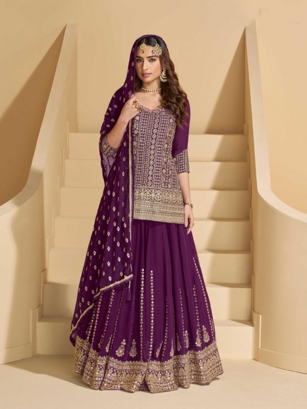 Real Georgette Fabric Party Wear Sharara Burgundy Color with Embroidery Work