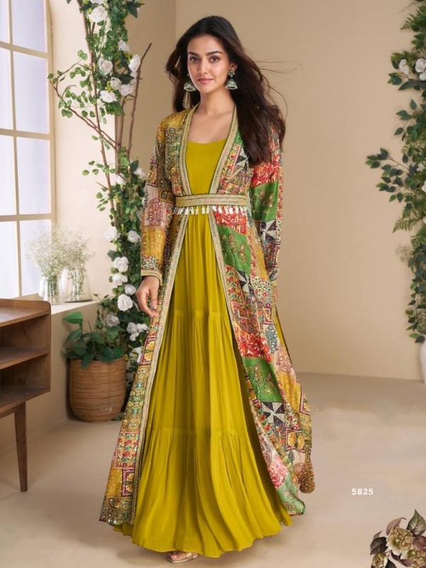 Real Georgette Silk Party Wear 3 pcs In Yellow Color with Embroidery Work