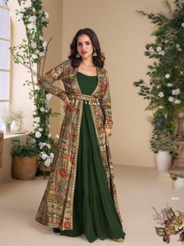 Real Georgette Silk Party Wear 3 pcs In Green Color with Embroidery Work