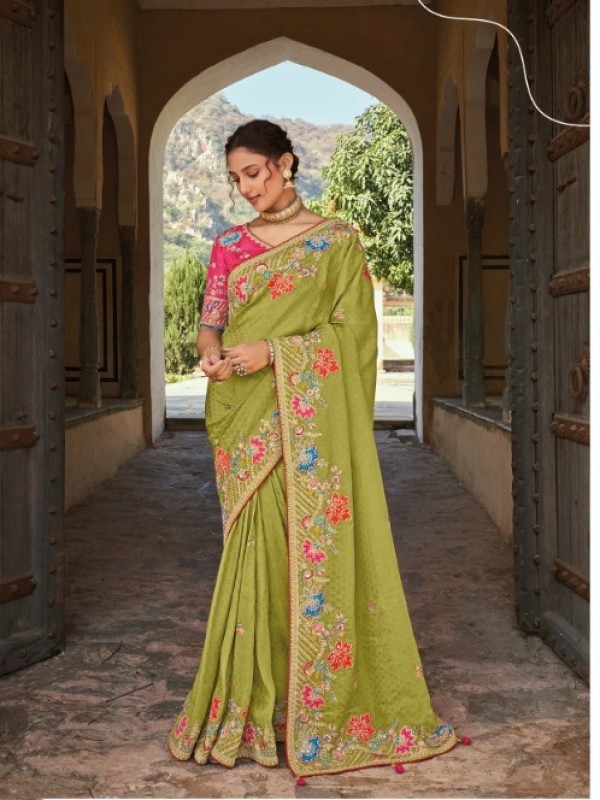  Dola silk  Saree Green Color With Embroidery Work