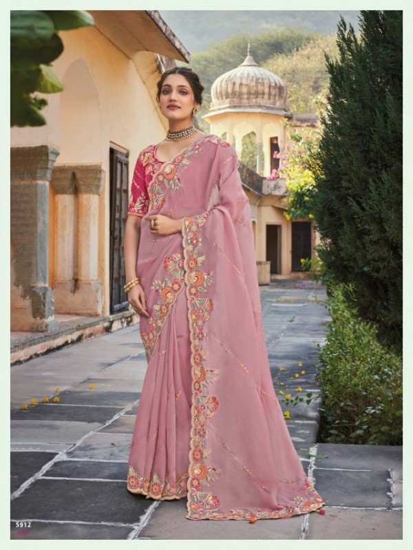  Dola silk  Saree Pink Color With Embroidery Work