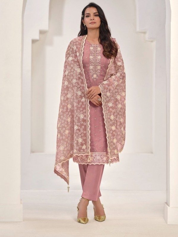 Soft Organza  Party Wear Suit  in Pink Color with  Embroidery Work